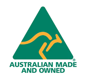 The green and gold Australian made and owned logo.